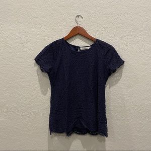 Navy front and back lace blouse